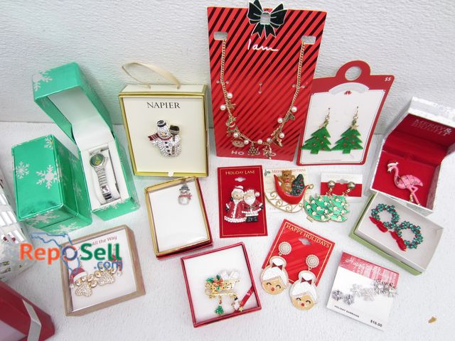 Lot 31-7464 - New Christmas Jewelry: Brooches, (3) Watches, Earrings, etc.