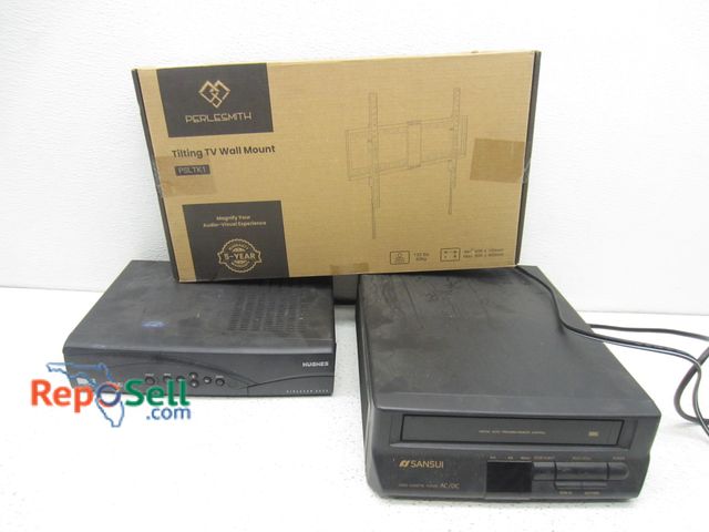 Lot 31-9418 - Sansui VHS VCR tape player, DirecTV cable box &amp; tilting TV wall mount (mount appears new in box