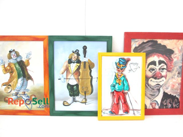 Lot 31-1122 - (4) Framed Clown Artwork: 1 is Feran Paris 15"x10",