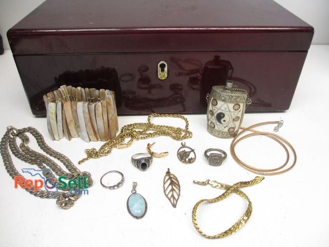 Lot 31-5027 - Costume Jewelry and Wood Jewelry Box - Silver Ring and Quartz Ring