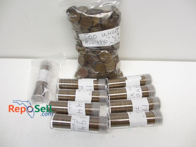 Lot 31-5038 - Wheat Penny Lot: (500) Loose 1940's All "S" Mint Mark and (9) Tubes 1940's