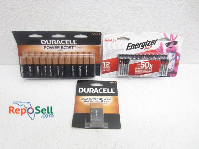 Lot 31-7128 - Duracell &amp; Energizer Batteries: (1) 9V, 2021, (24) AA, 2021, (24) AAA, 2024