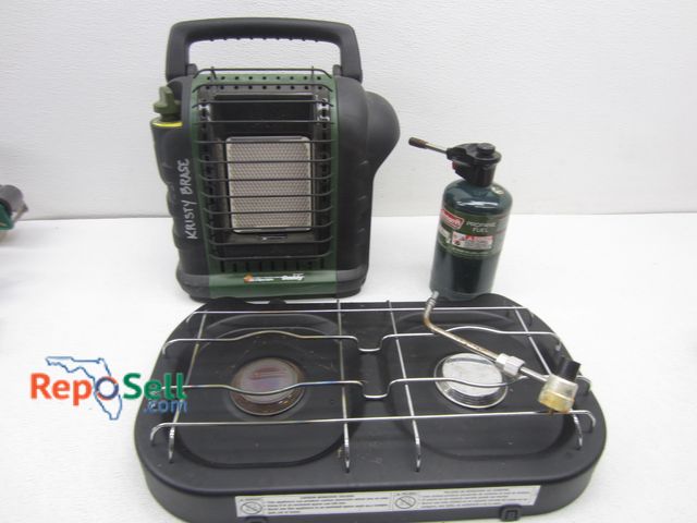 Lot 31-2376 - Ozark Trail 2-Burner Camp Stove, Portable Mr. Buddy Heater &amp; Small Propane Tank