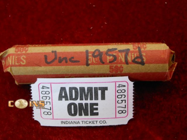 Lot 36-486578 - Roll of Wheat Cents Labeled UNC 1957-D.