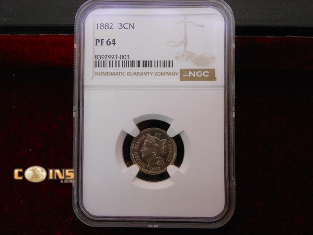 Lot 36-486448 - MUST SEE 1882 PROOF Three Cent Piece, NGC Graded PF64.