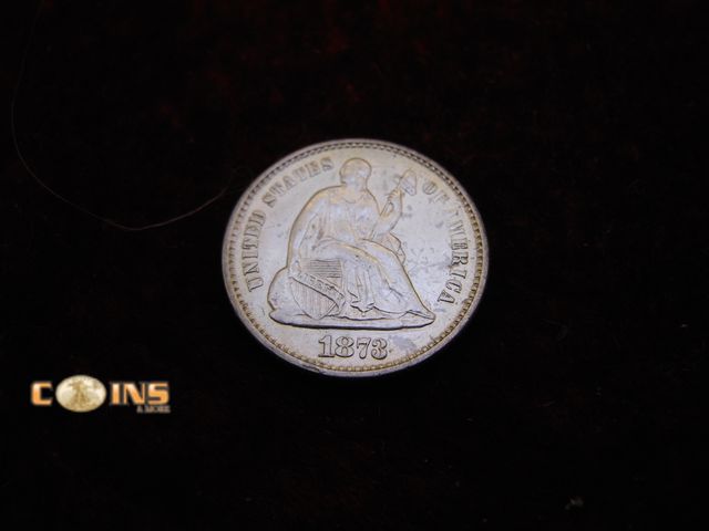 Lot 36-086635 - MUST SEE AU/UNC 1873 With Arrows Silver Seated Half Dime.