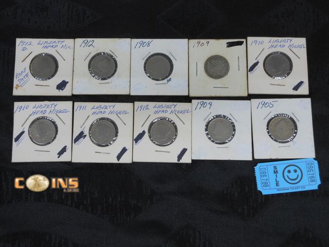 Lot 36-086788 - Lot of 10 Assorted Liberty Head or "V" Nickels, Carded.