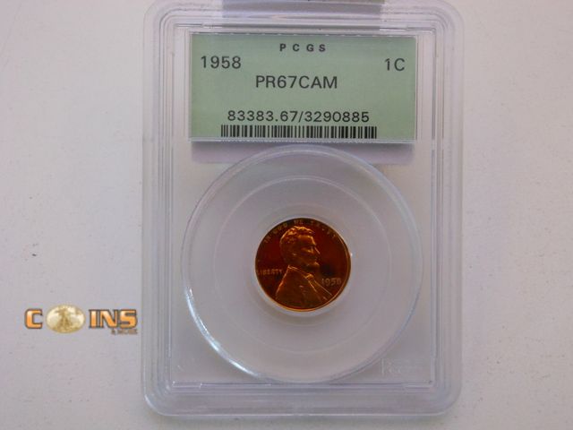 Lot 36-238250 - 1958 PROOF LINCOLN CENT - PCGS PR-67CAM, OLD GREEN HOLDER.