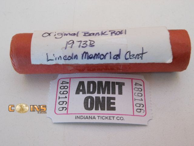 Lot 36-489166 - Original Bank Wrapped Roll of 1973-D Lincoln Cents.