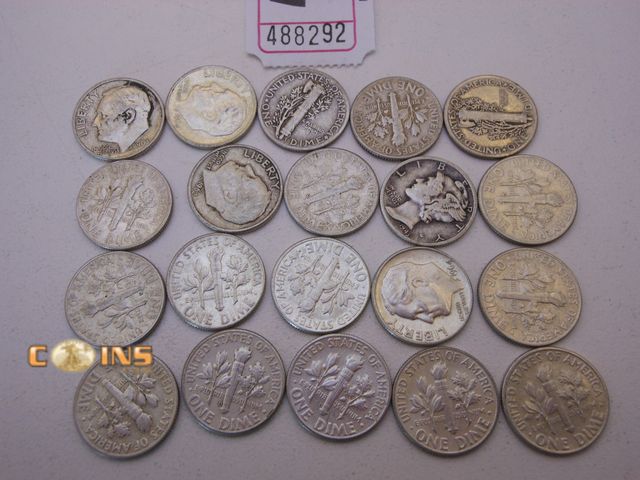 Lot 36-488292 - Lot of 20 Silver Dimes, Pictured.