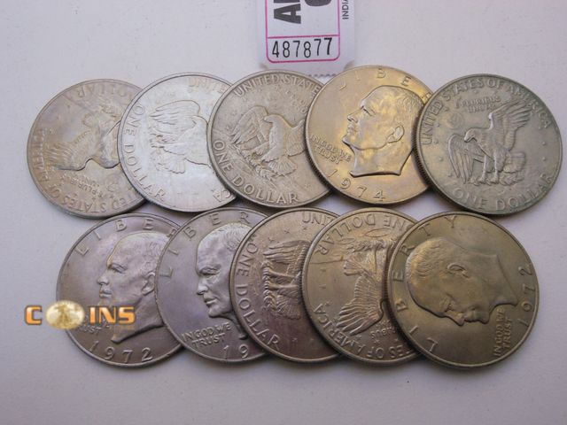 Lot 36-487877 - Lot of Ten Assorted Eisenhower Dollars.