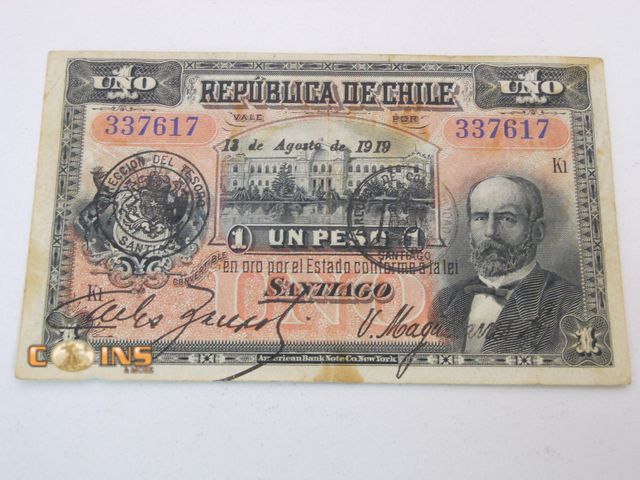 Lot 36-489197 - RARE Chile 1 Peso 1919 President Federico Errázuriz Zañartu.