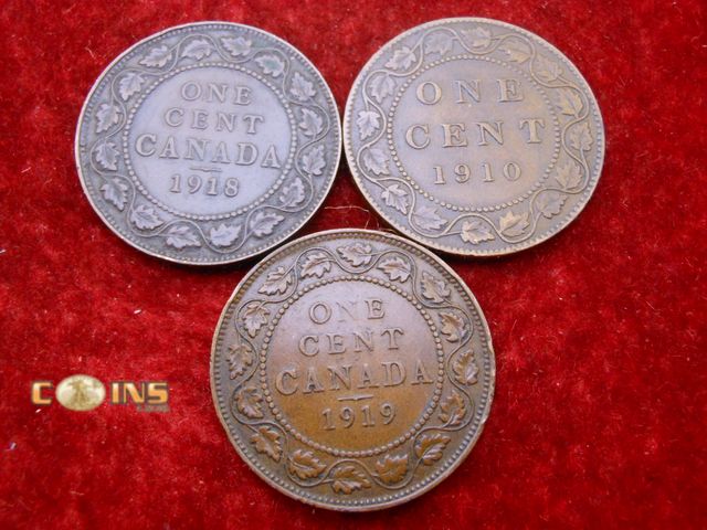 Lot 36-238255 - Canada Large Cents-1910, 1918, 1919.