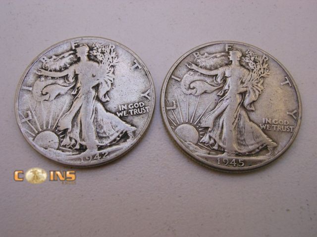 Lot 36-487823 - 1945 and 1942 Silver Walking Liberty Half Dollars.