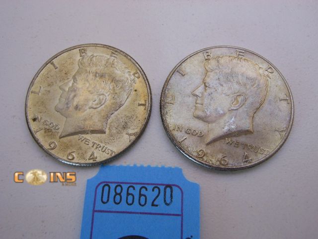 Lot 36-086620 - Lot of Two 1964 Silver Kennedy Half Dollars.