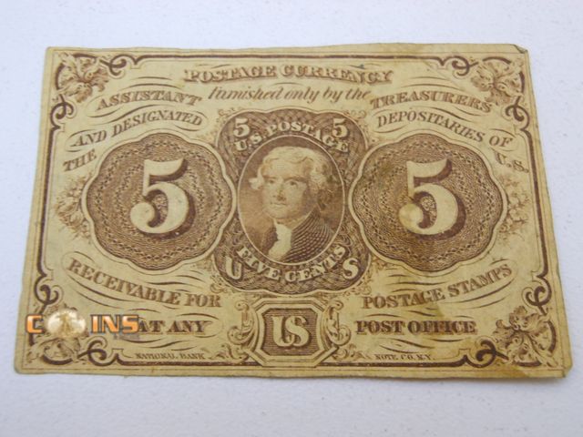 Lot 36-488313 - Better 1862 USA Fractional Currency 5 Cents 1st Issue 1862.