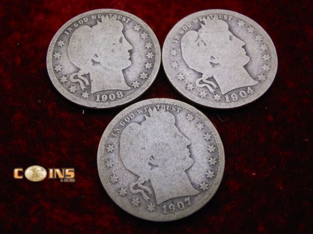 Lot 36-487351 - Lot of Three Silver Barber Quarters.