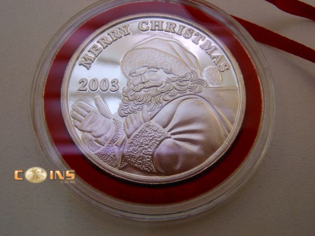 Lot 36-486721 - .999 Fine Silver One Troy Ounce 2003 Merry Christmas Round, Comes in Box.