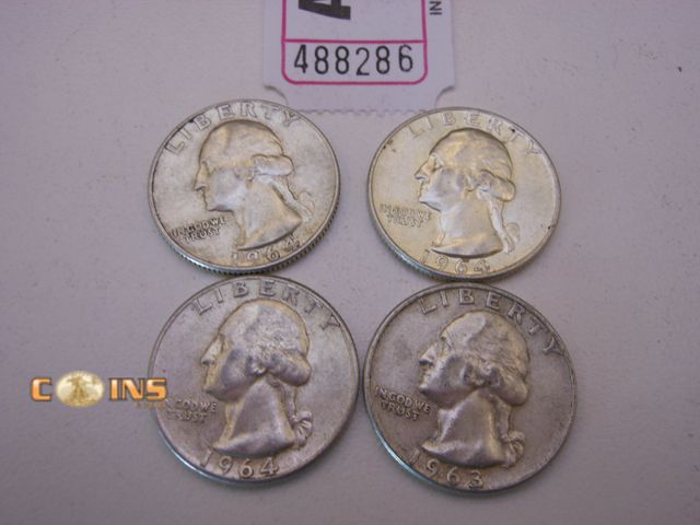 Lot 36-488286 - Lot of Four Silver Washington Quarters, Pictured.