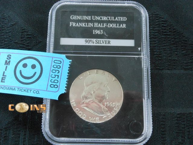 Lot 36-086598 - UNC/BU 1963 Silver Franklin Half Dollar, Slabbed.