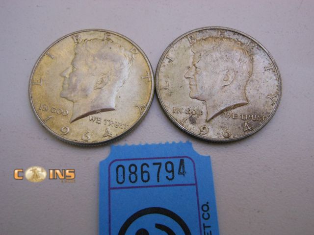Lot 36-086794 - Lot of Two 1964 Silver Kennedy Half Dollars.
