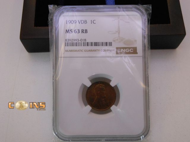 Lot 36-486589 - 1909-VDB Lincoln Wheat Cent NGC Graded MS63RB, Comes in Wooden Box.