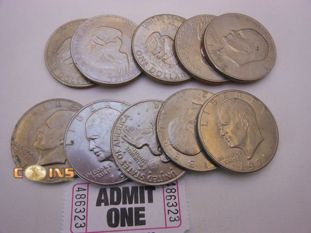 Lot 36-486323 - Lot of Ten Assorted Eisenhower Dollars.