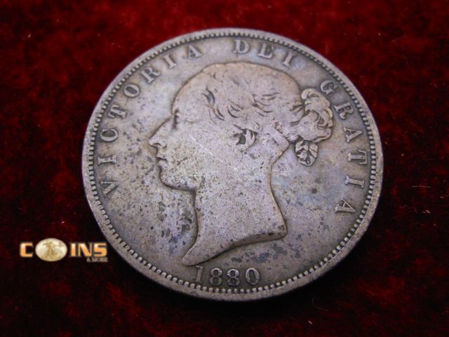 Lot 36-487929 - 1880 UK Great Britain QUEEN VICTORIA Antique Silver 1/2 Half Crown Coin.