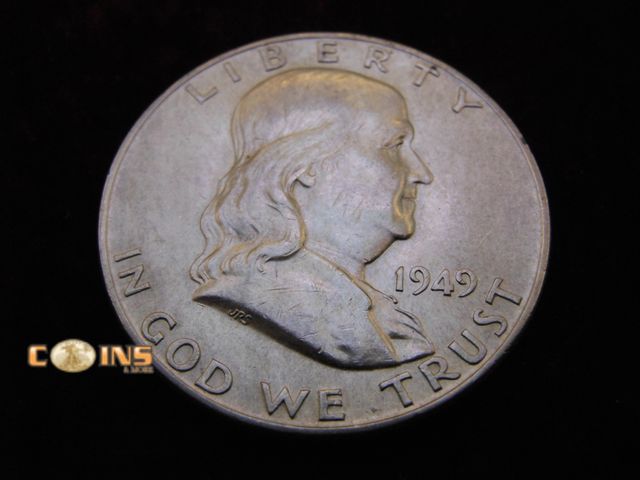 Lot 36-486477 - AU+ 1949-D Silver Franklin Half Dollar.  Full Bell Lines.