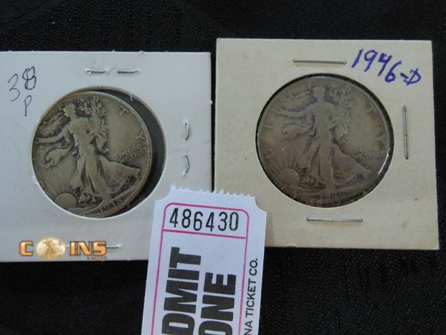 Lot 36-486430 - 1938 and 1946-D Silver Walking Liberty Half Dollars.