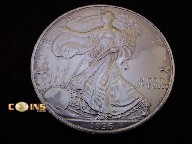 Lot 36-487755 - AU/BU 1996 Silver American Eagle.  .999 Fine Silver One Troy Ounce Round.
