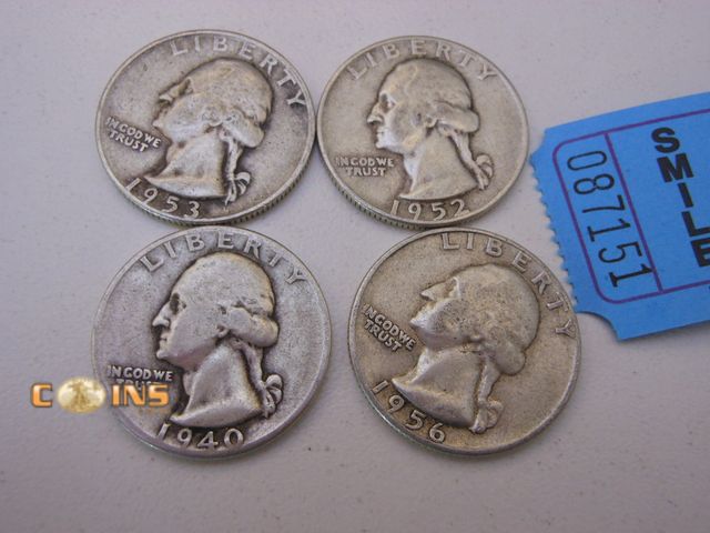 Lot 36-087151 - Lot of Four Silver Washington Quarters.
