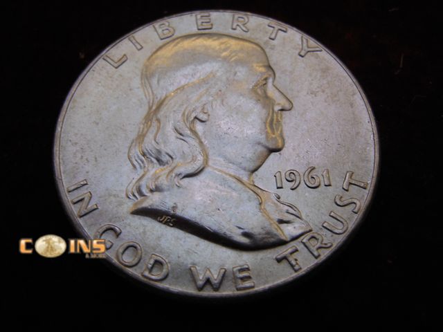 Lot 36-486504 - 1961 Silver Franklin Half Dollar. Bell Lines Visible.