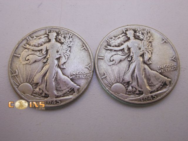 Lot 36-487819 - 1945 and 1945 Silver Walking Liberty Half Dollars.