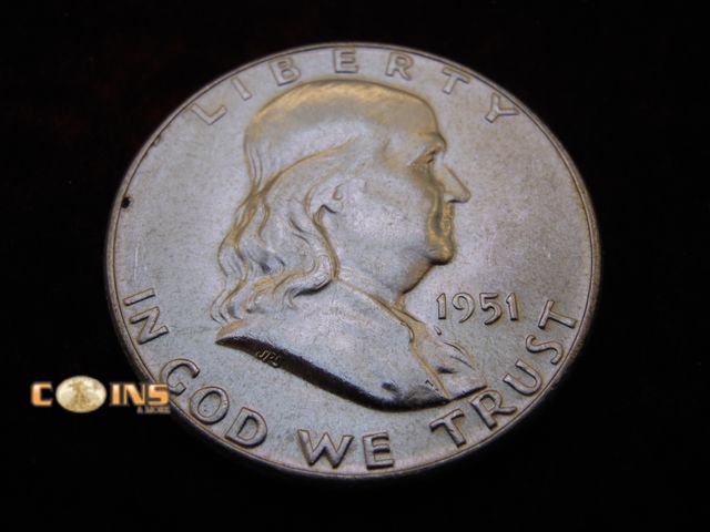 Lot 36-486483 - AU 1951 Silver Franklin Half Dollar.  Full Bell Lines.