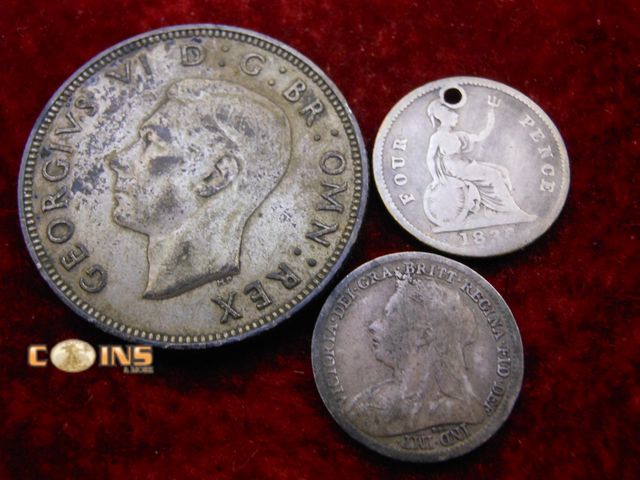 Lot 36-086809 - 1900 Silver Great Britian - 3 Pence1836 Silver Gr Britain 4 Pence1941 Silver Great Britian - 2 Shill...