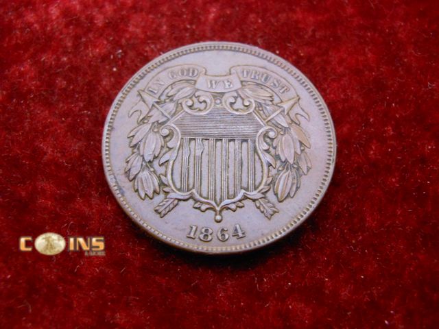 Lot 36-486451 - AU+ 1864 US Two Cent Piece.  Amazing Eye Appeal.