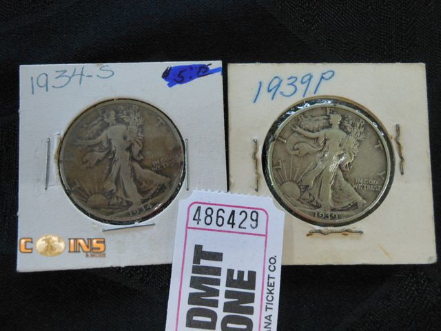 Lot 36-486429 - 1934-S and 1939 Silver Walking Liberty Half Dollars.