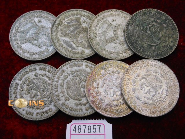 Lot 36-487857 - Lot of Eight Silver Mexican UN Peso.