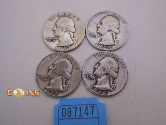 Lot 36-087147 - Lot of Four Silver Washington Quarters.