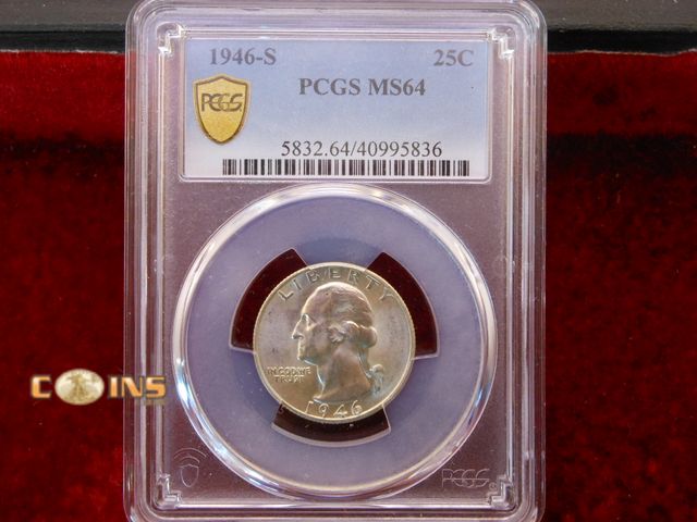 Lot 36-487761 - 1946-S PCGS Graded MS64 Silver Washington Quarter.