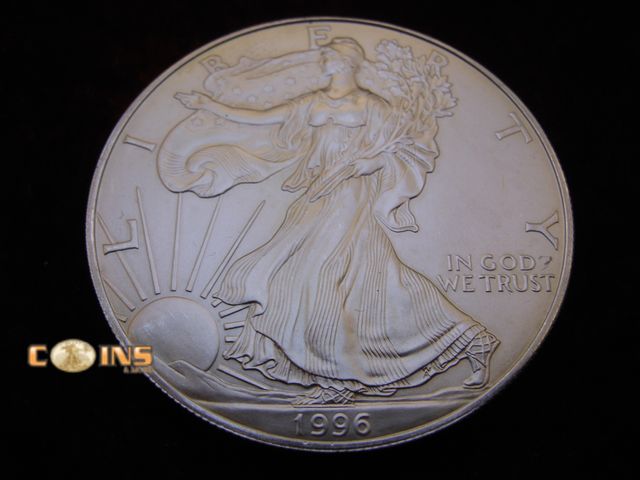 Lot 36-487756 - AU/BU 1996 Silver American Eagle.  .999 Fine Silver One Troy Ounce Round.