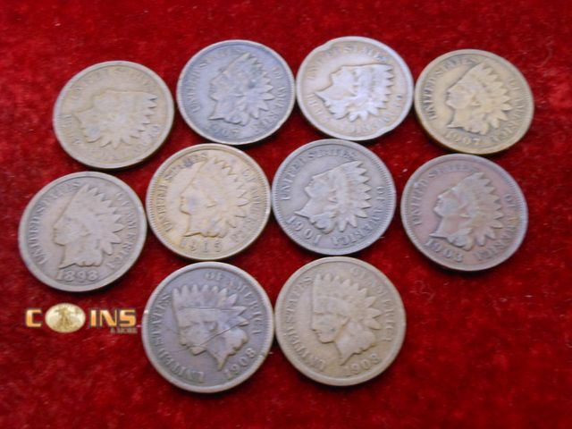 Lot 36-487352 - Lot of Ten Assorted US Indian Head Cents.