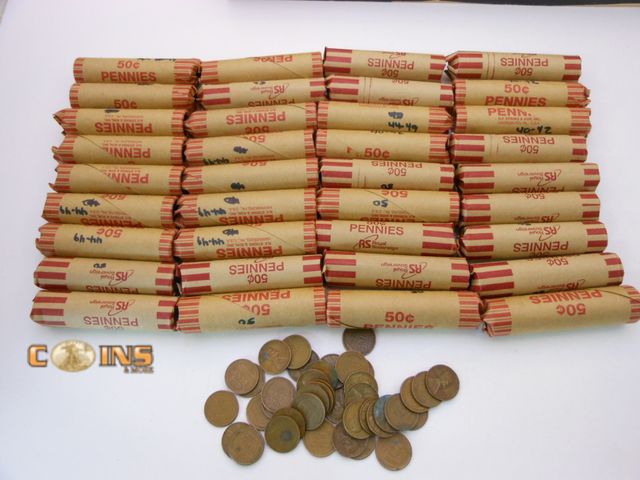 Lot 36-086568 - Over 36 Rolls of Assorted Lincoln Wheat Cents, Most Labeled 40's.  See All Pictures.