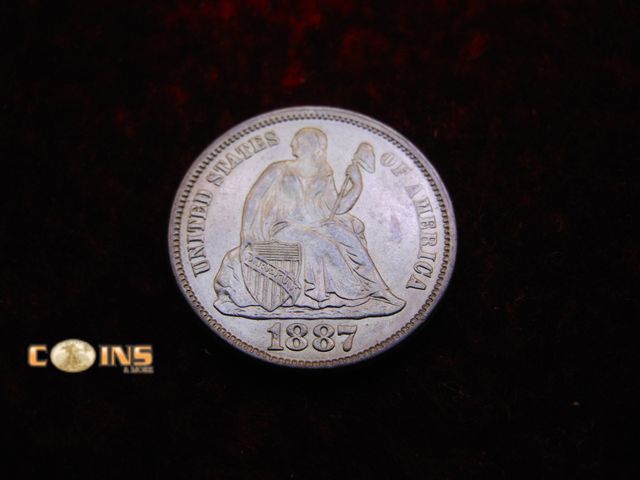 Lot 36-086641 - AU++ 1887 Silver Seated Dime.  Full LIBERTY.