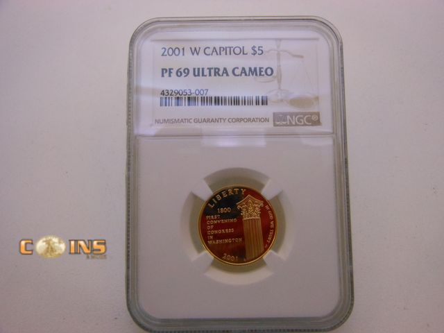 Lot 36-486817 - 2001-W Capitol Visitor Center $5 Gold Five Dollar Proof Commem. PR69DCAM NGC