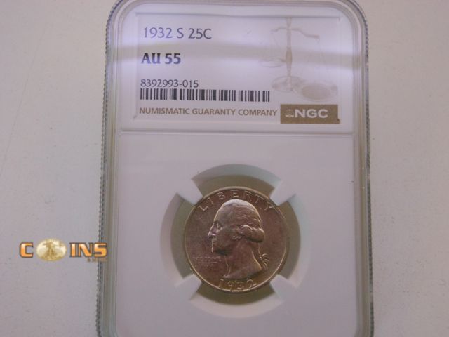 Lot 36-485889 - MUST SEE RARE 1932-S Silver Washington Quarter NGC AU55.  Amazing Eye Appeal.