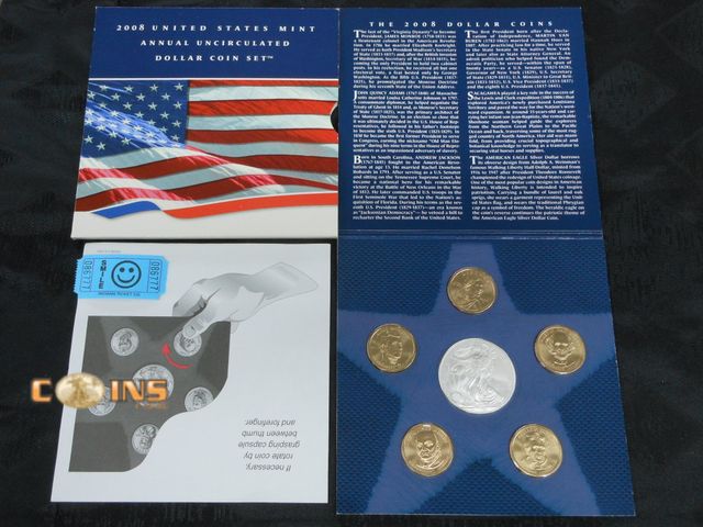 Lot 36-086777 - 2008 US UNC Dollar Set With Silver American Eagle.  Comes in Original Packaging.