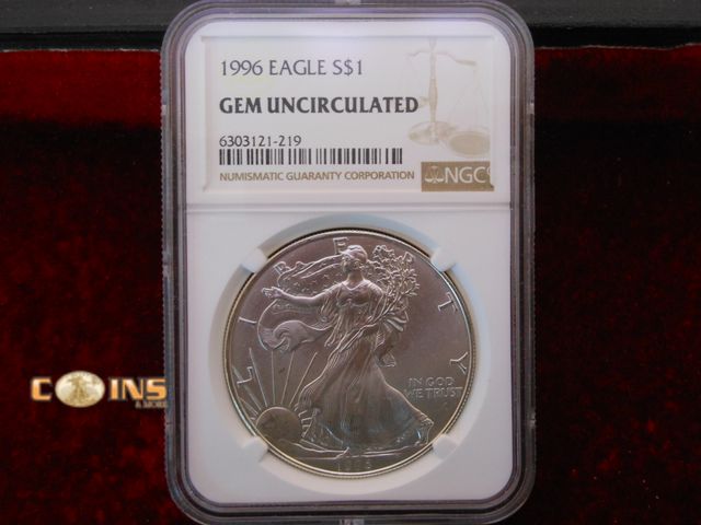 Lot 36-487758 - 1996 NGC UNC Silver American Eagle.  .999 Fine Silver One Troy Ounce Round.