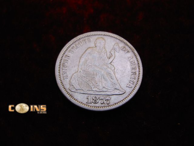 Lot 36-086640 - XF/AU 1877 Silver Seated Dime.  Full LIBERTY.